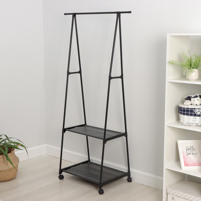 Вешалка - стойка напольная для одежды LaDо́m «Лофт», с двумя полками, 55×45×157 см, чёрная