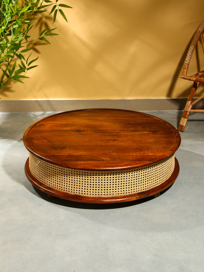 Стол журнальный, 90×90×25 см, манговое дерево, коричневый