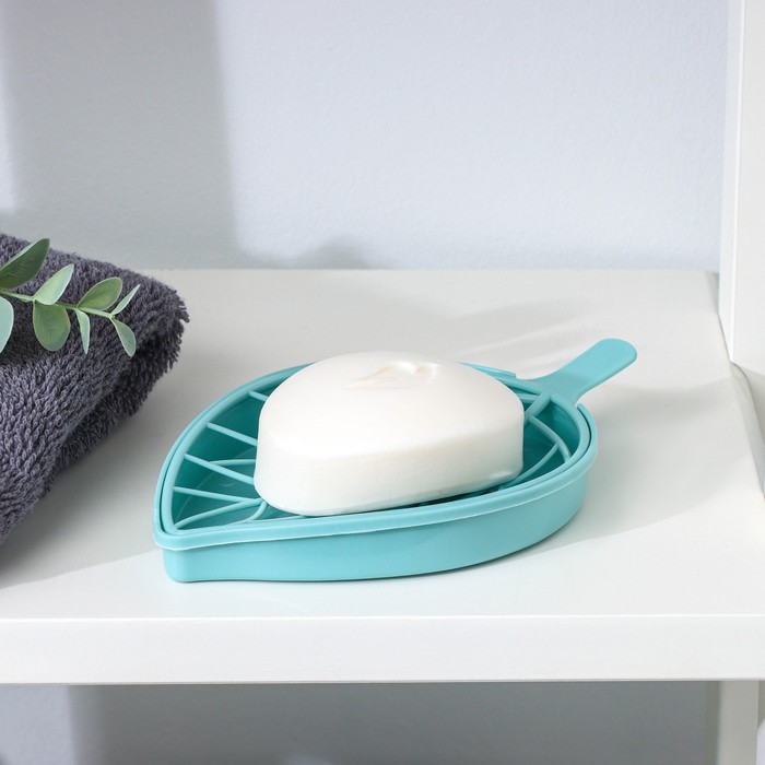 Мыльница «Лист», пластик, 17.5×10.5×2 см, зелёный