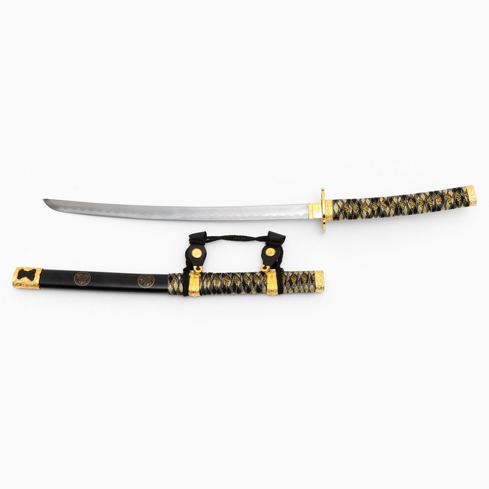 Макет оружия «Сувенирная катана на подставке. Хикэру», 78 см, чёрная с золотом
