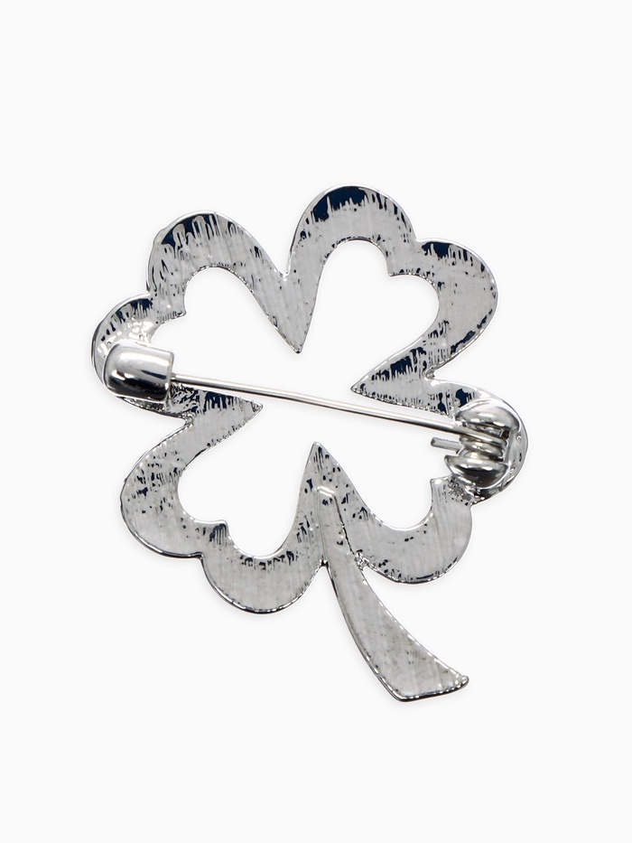 Брошь «Клевер» контур, цвет серебро