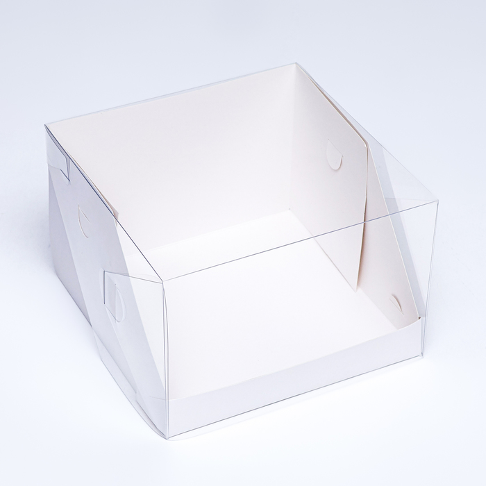 Кондитерская коробка с пластиковой крышкой, белая 20.5×20.5×14 см