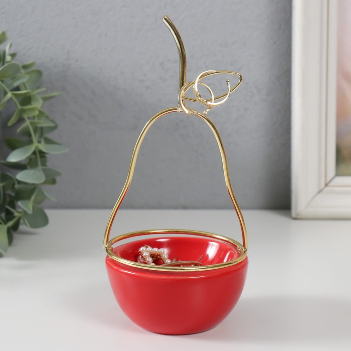 Подставка для мелочей «Груша», керамика, металл, красная с золотом, 8×8×17 см