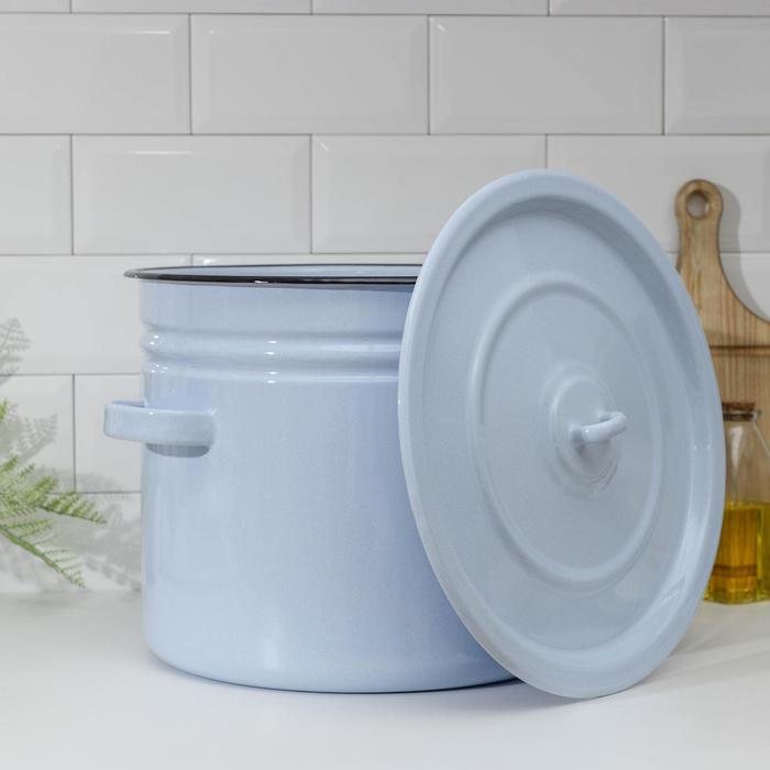 Бак эмалированный, 20 л, d=34 см, с крышкой, без декора, голубой