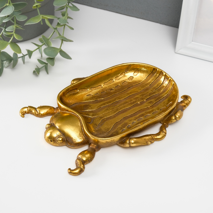 Подставка для мелочей «Жук скарабей», полистоун под золото, 19.5×14.5×2.5 см