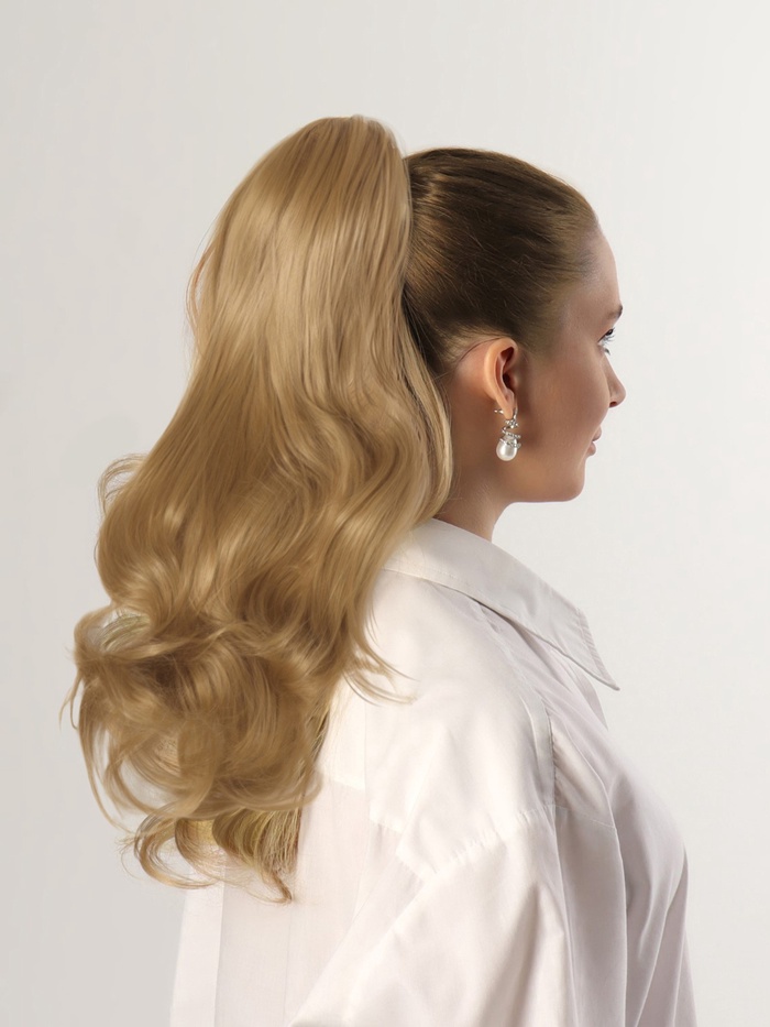 Хвост накладной, волнистый волос, на крабе, 40(±5) см, 150 г, блонд(#HTY22)