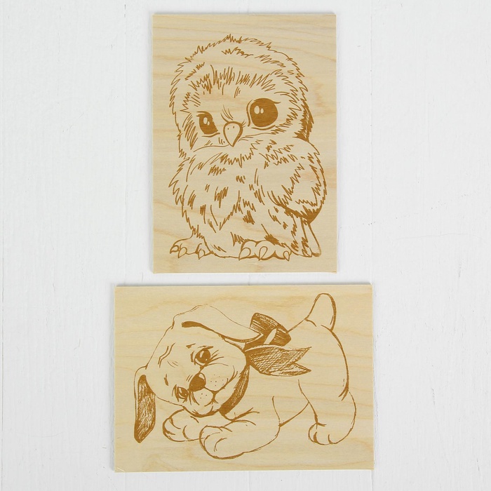 Доски для выжигания «Совёнок и Щенок», 2 шт.
