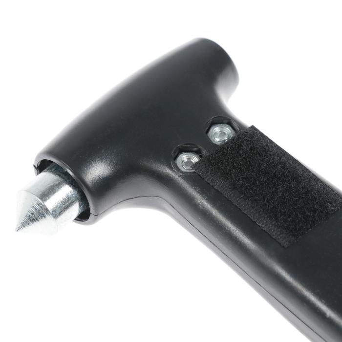 Аварийный молоток для разбивания стёкол с ножом для ремня, крепление на липучке, пластик, чёрный