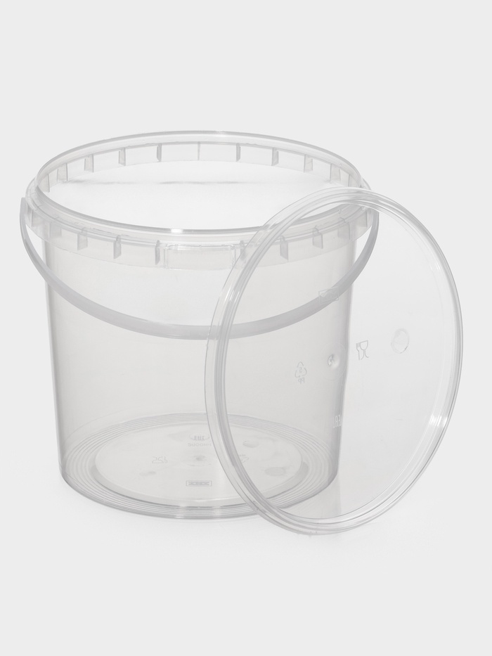 Ведро одноразовое с крышкой, пластик, 2 л, d=17.3 см, пищевое, прозрачное