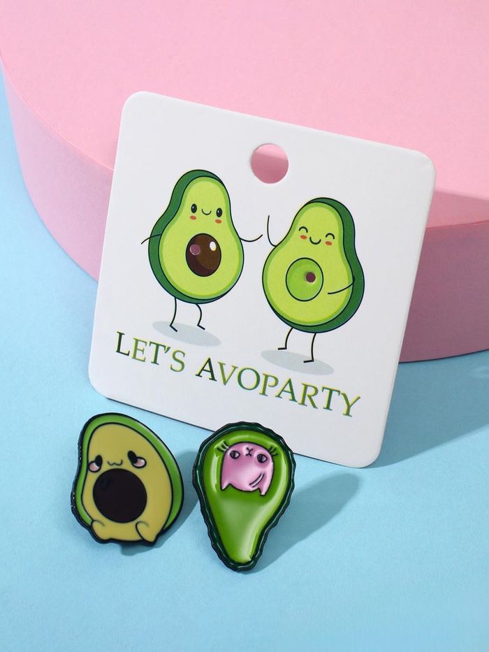 Значки-неразлучники «Авокадо пати», 2 шт. цветные в чёрном металле