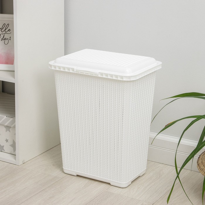 Корзина бельевая «Вязаное плетение», 25 л, 37×27.5×46.5 см, с крышкой, белая