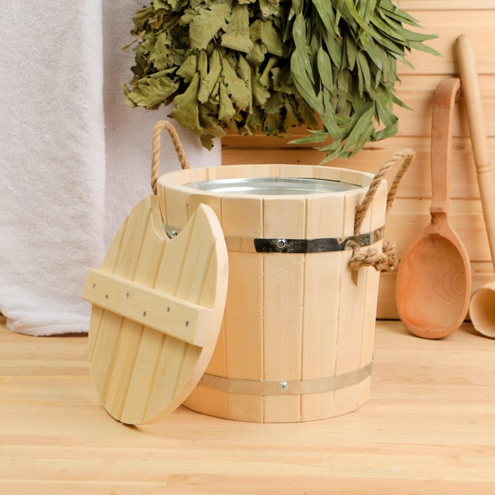 Запарник - ведро для бани и сауны, 7 л, липа, оцинкованная вставка, с крышкой, «Добропаровъ»