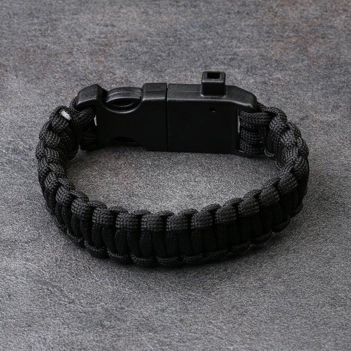 Браслет для выживания 4в1 (паракорд, компас, свисток, огниво), чёрный