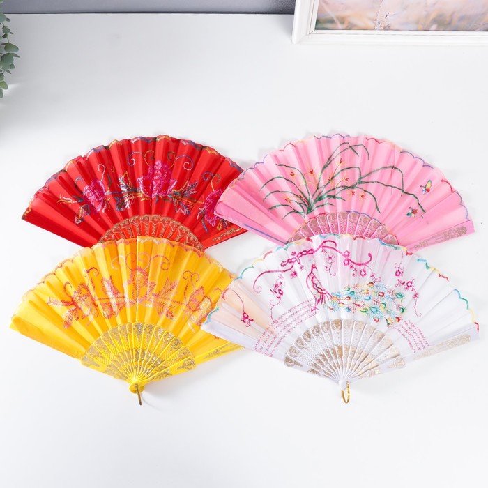 Веер складной «Вышивка», 23 см, МИКС