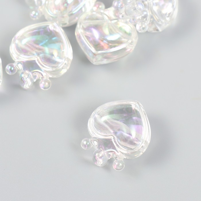 Бусина для рукоделия и плетения «Арт Узор. Сердечко с короной прозрачный перламутр», пластик, 2.1×1.4×2.5 см
