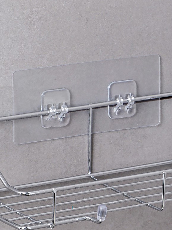 Крючки для полок самоклеящиеся двойные, 14×6 см, 2 шт., прозрачные