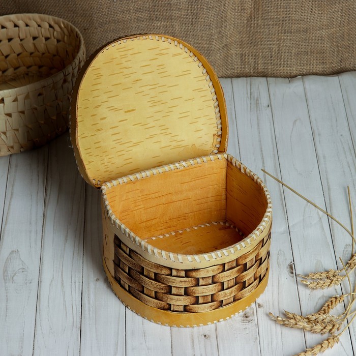 Хлебница - батонница с крышкой «Плетёночка», на шарнире, 21×18.5×13 см, береста