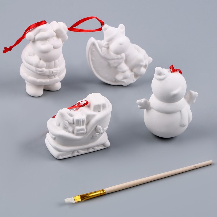 Ёлочные игрушки под раскраску «Волшебный», 4 шт., с подвесом, кисть