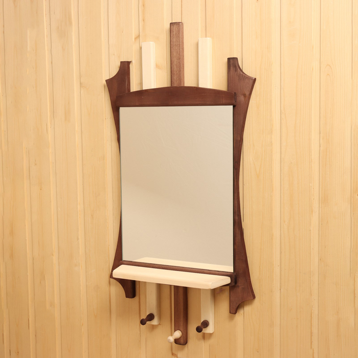 Зеркало для бани и сауны «Резное», настенное, с полкой, 3 крючка, «Добропаровъ»