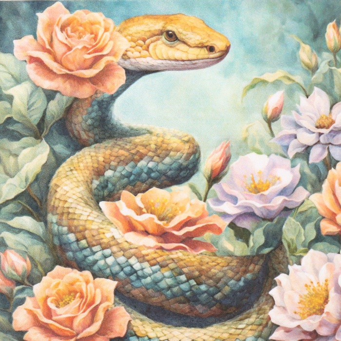 Декупажная карта «Змея в цветочном саду», плотность 45 г/м², формат А4