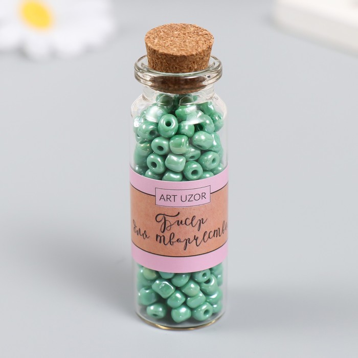 Бисер 6/0 в бутылочке «Зелёный мох», 20 г, керамический блеск, 6×2×2 см