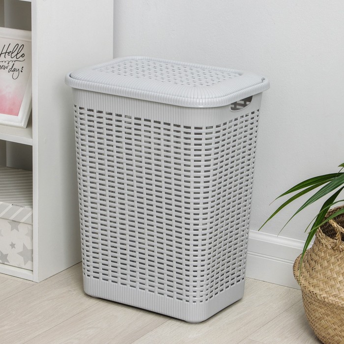 Корзина бельевая, 50 л, 42×31×56 см, с крышкой, МИКС