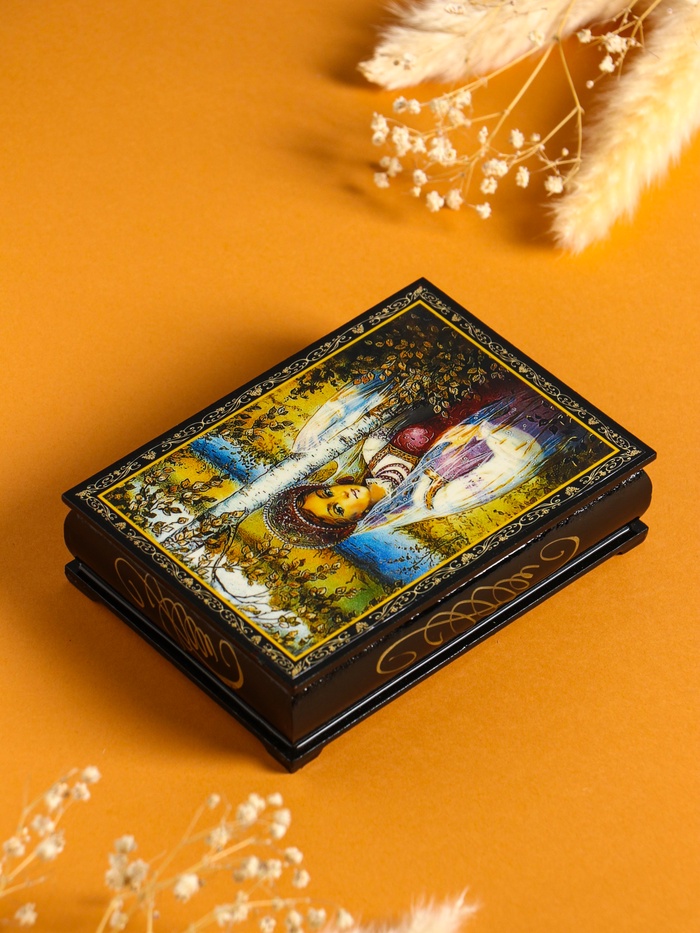 Шкатулка для украшений «Русская красавица», 10×14 см, лаковая миниатюра