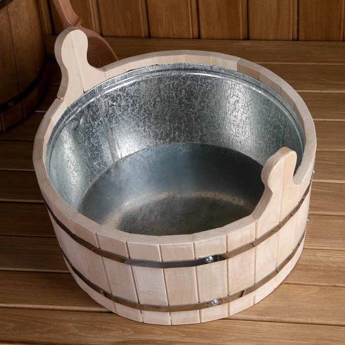Шайка - таз для бани и сауны, 13 л, деревянная, оцинкованная вставка, «Добропаровъ»
