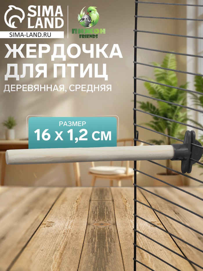 Жёрдочка для птиц «Пижон», 16×1.2 см, средняя, дерево, бежевая