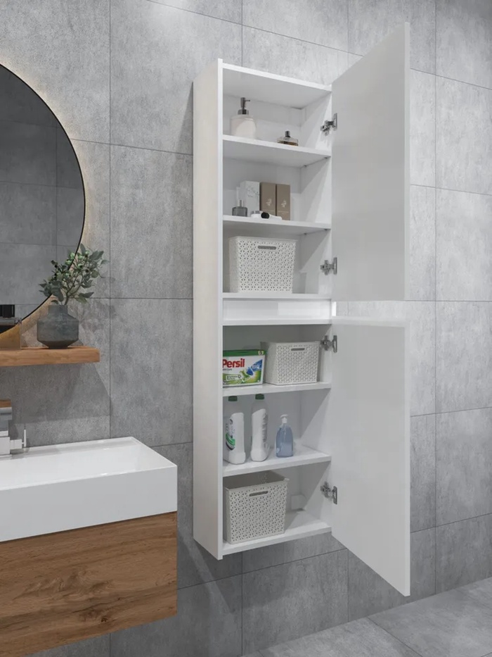 Шкаф пенал навесной для ванной комнаты и туалета «MH11 - MA», 1548×450×217 мм, цвет белый - М 10