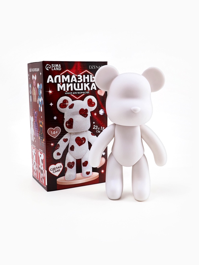 Алмазная мозаика на фигурке с полным заполнением «Медведь с сердечками»