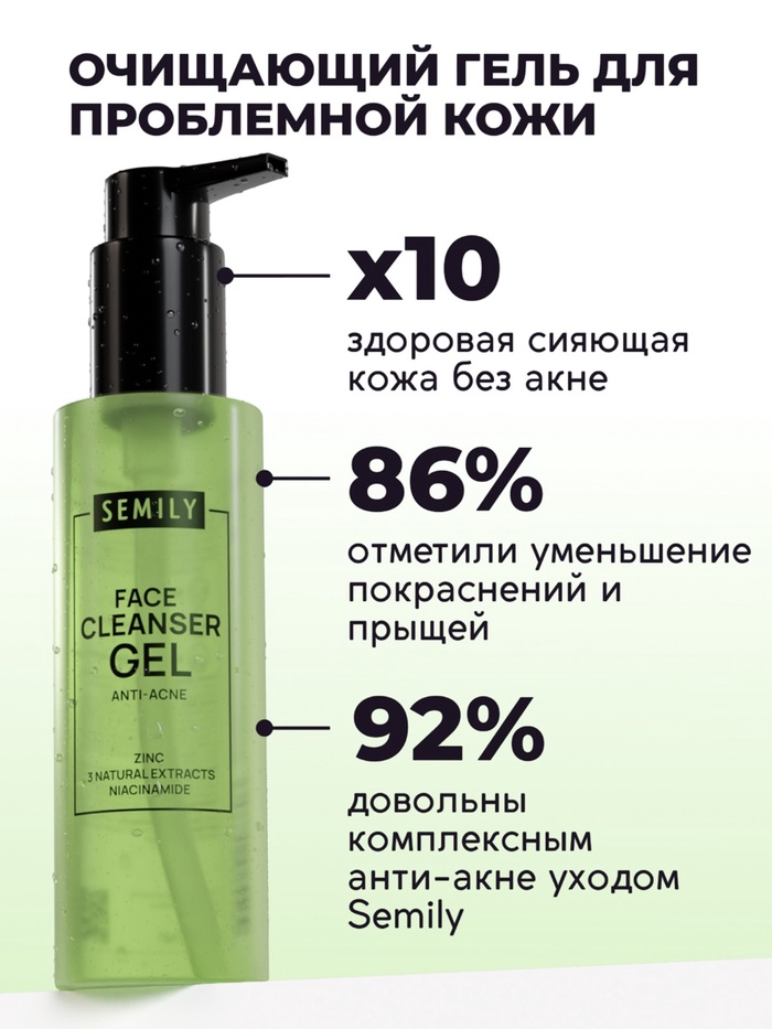 Гель для умывания для проблемной кожи SEMILY против акне, очищающий, 200 мл