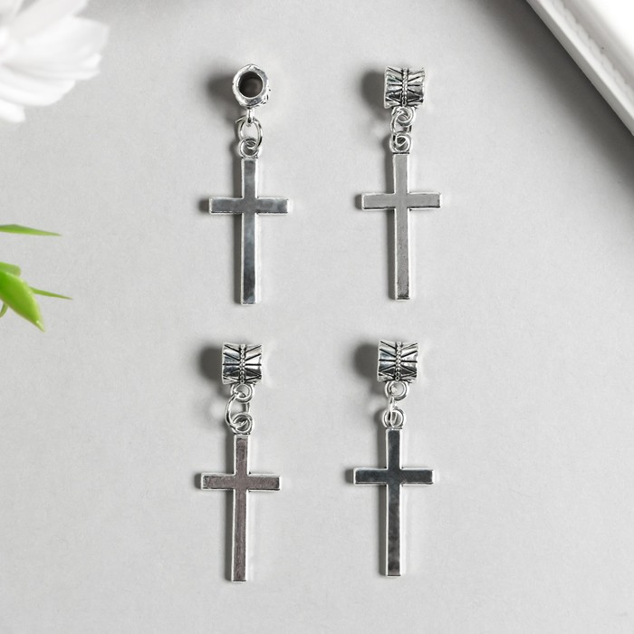 Бейл с подвеской металл для творчества «Крест», серебро, 3.5