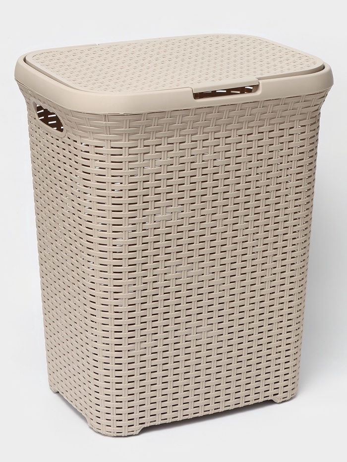 Корзина бельевая «Ротанг», 60 л, 34.6×44.5×56 см, с крышкой, латте