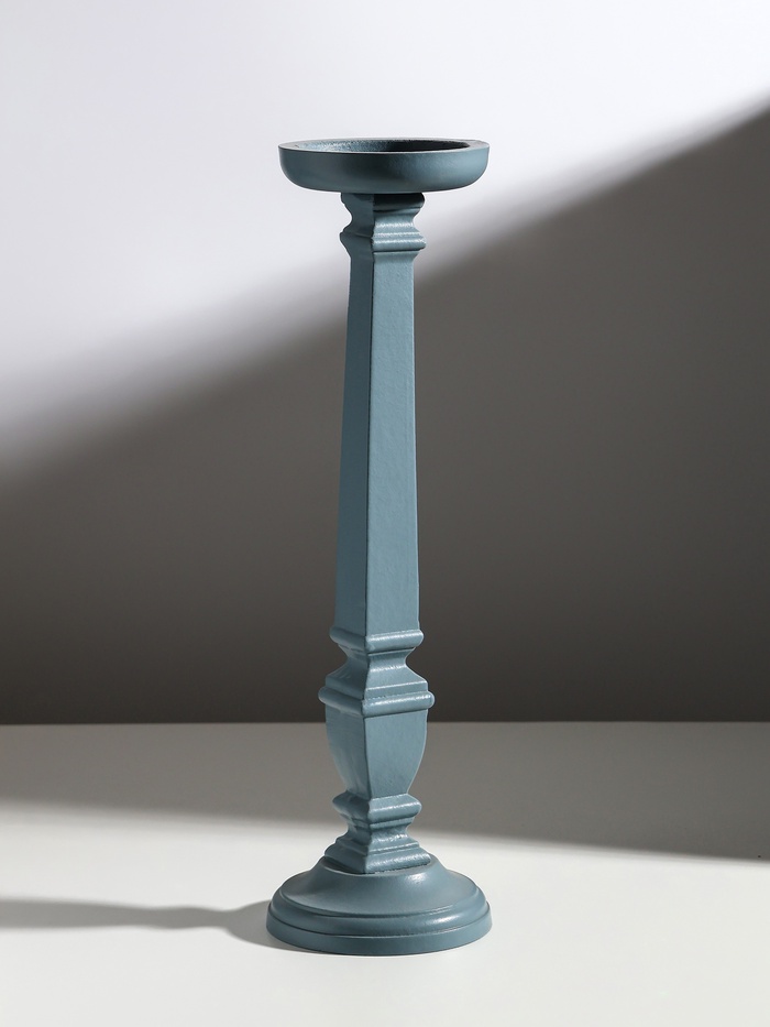 Деревянный подсвечник на 1 свечу «Греция», серо-сиреневый, 11.5×11.5×39.5 см