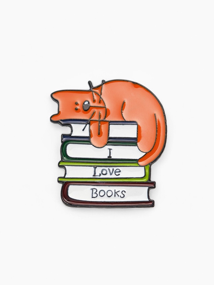 Значок «Кот» на книгах, цветной в чёрном металле