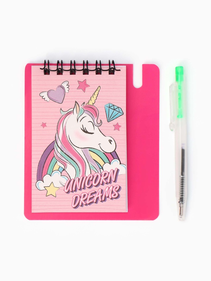 Блокнот А7 и мини ручка, Минни Маус и единорог