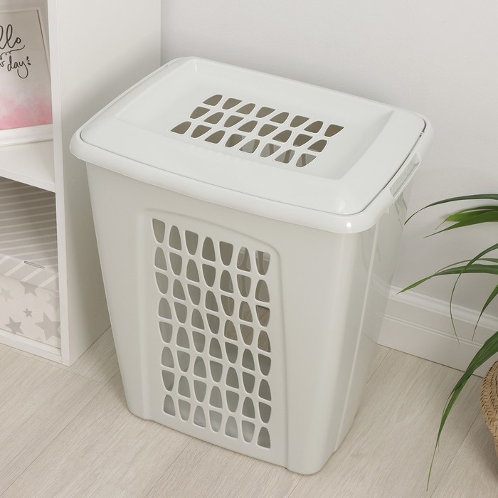 Корзина бельевая «Молетта», 60 л, 47.9×36.9×55 см, с крышкой, светло-серая