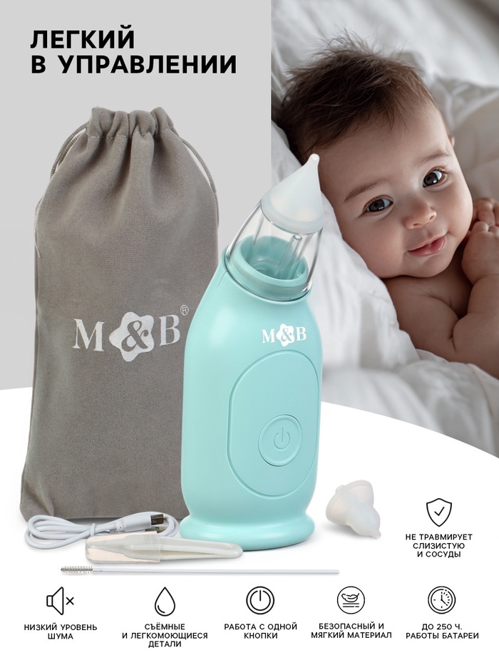 Аспиратор для новорожденных электронный, назальный (набор: 2 насадки, аксессуары, зарядка Type-C)