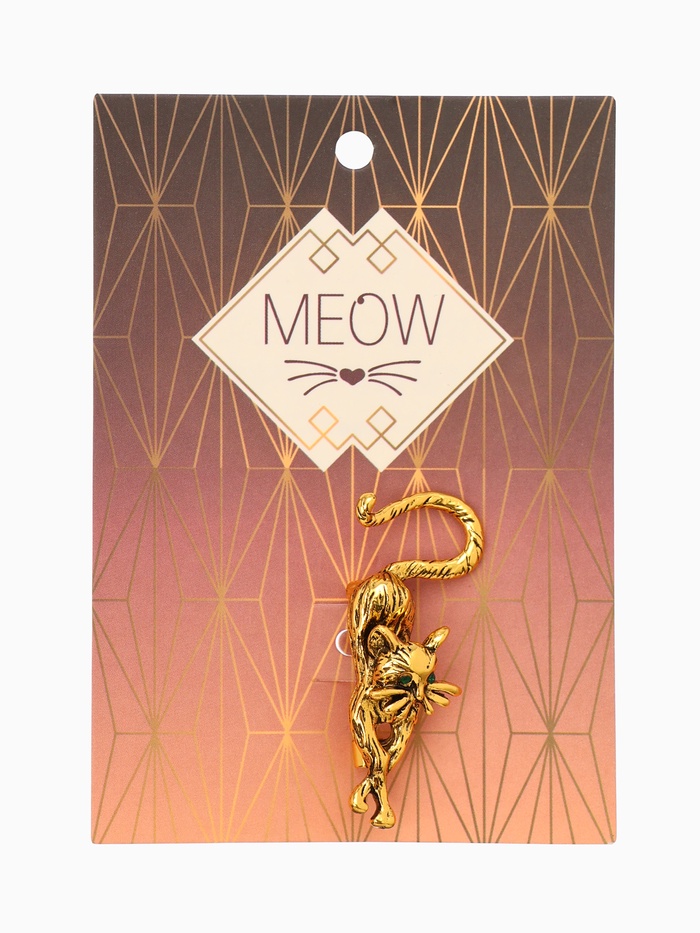 Брошь «Кошка грациозная», цвет зелёный в чернёном золоте