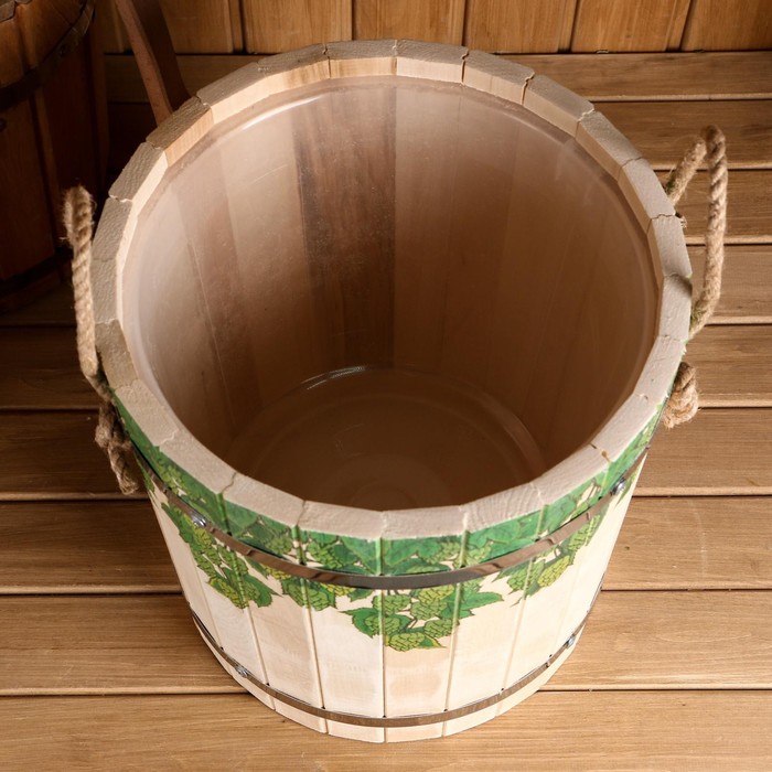 Запарник - ведро для бани и сауны «Хмельные косы», 13 л, липа, пластиковая вставка, «Добропаровъ»