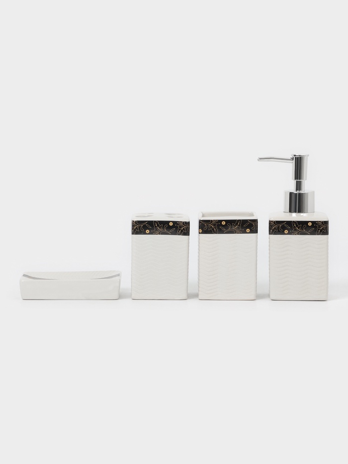 Аксессуары для ванной «Золотой лист», 4 предмета: дозатор 250 мл, мыльница, 2 стакана, белые