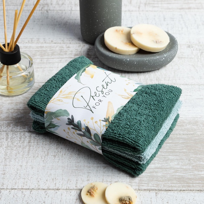 Набор махровых полотенец Present for you 30×30 см - 3 шт., 100% хлопок, 340 г/м²