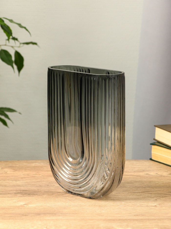 Ваза «Айрис», 23.5×17×7 см, стекло, серая