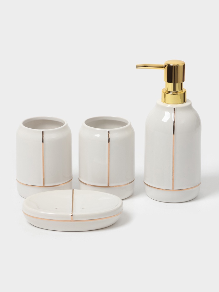 Аксессуары для ванной «Лайн», 4 предмета: дозатор 400 мл, мыльница, 2 стакана, белые