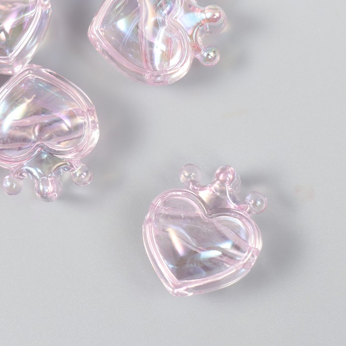 Бусина для рукоделия и плетения «Арт Узор. Сердечко с короной сиреневое», пластик, 2.1×1.4×2.5 см