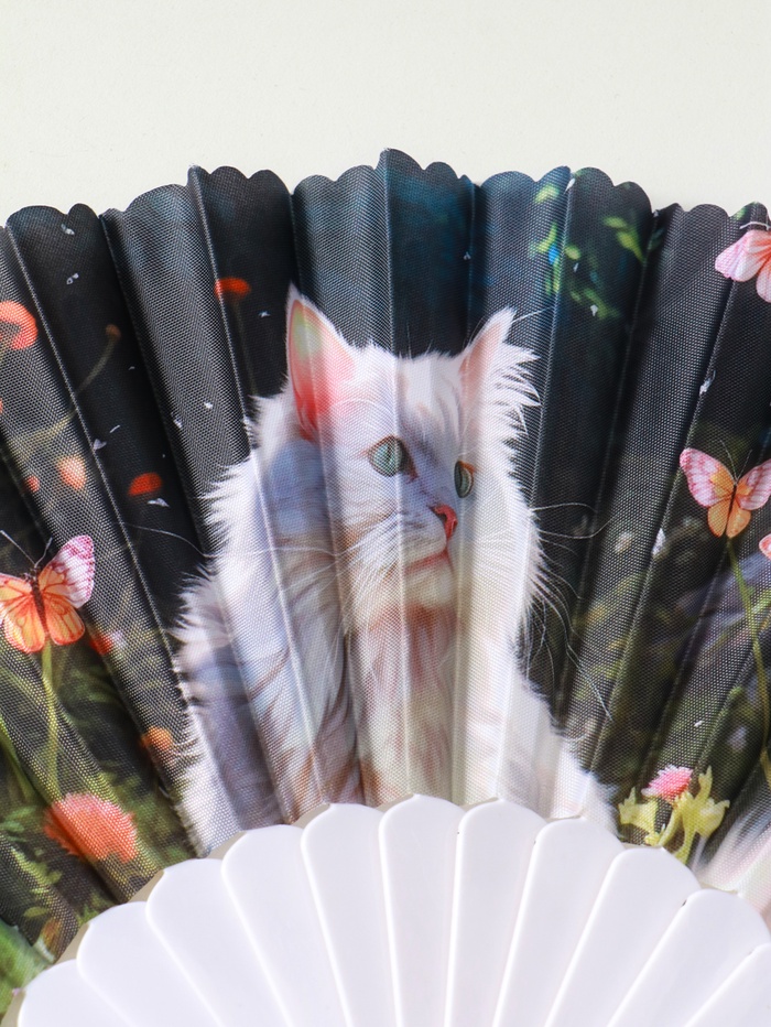 Веер складной «Кошечки и цветы», широкие лопасти, 23 см, МИКС