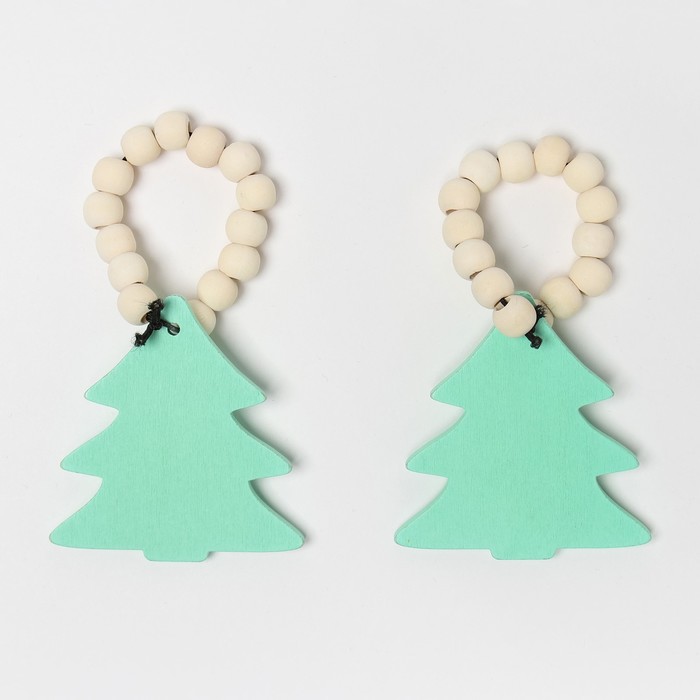 Набор новогодних колец для салфеток, 2 штуки «Ёлочка», зелёный, 6×7 см, дерево