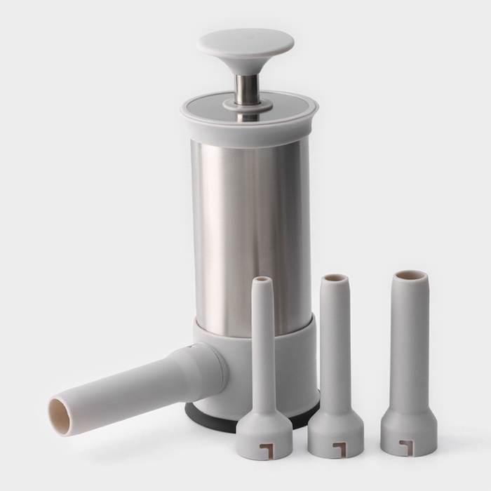 Шприц колбасный Yami, 4 насадки, для приготовления сосисок, нержавеющая сталь, серый