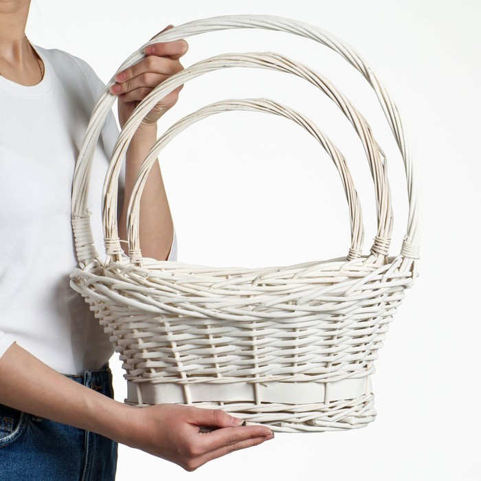 Корзина плетёная для хранения «Лодочка», ива, овальная, белая, набор 3 шт.